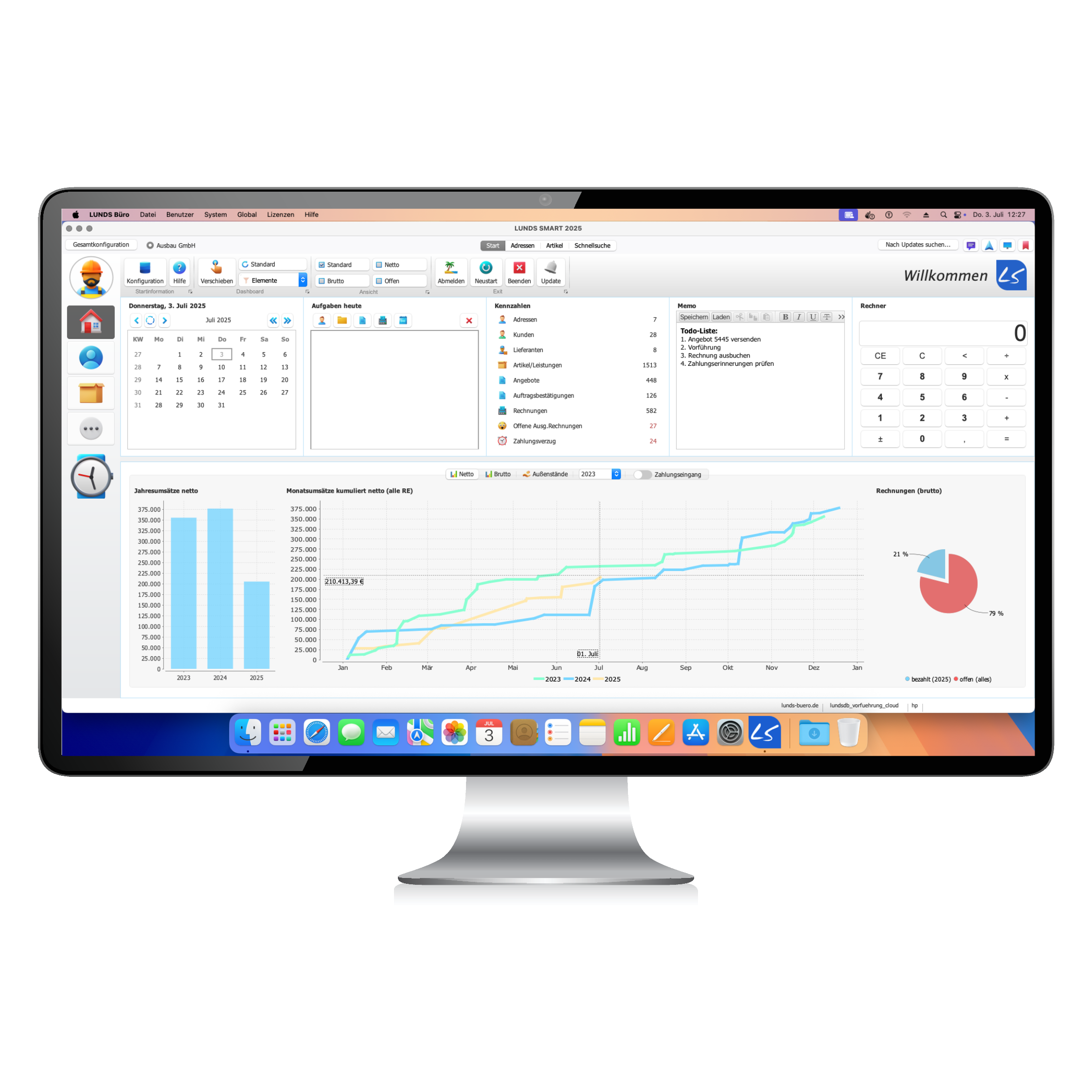LUNDS Büro Startmodul – Handwerkersoftware für macOS mit Dashboard und Startelemente